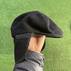 Vintage‎ Pendleton Newsboy Cap Solid Black Wool Size Large With Flaps Cover